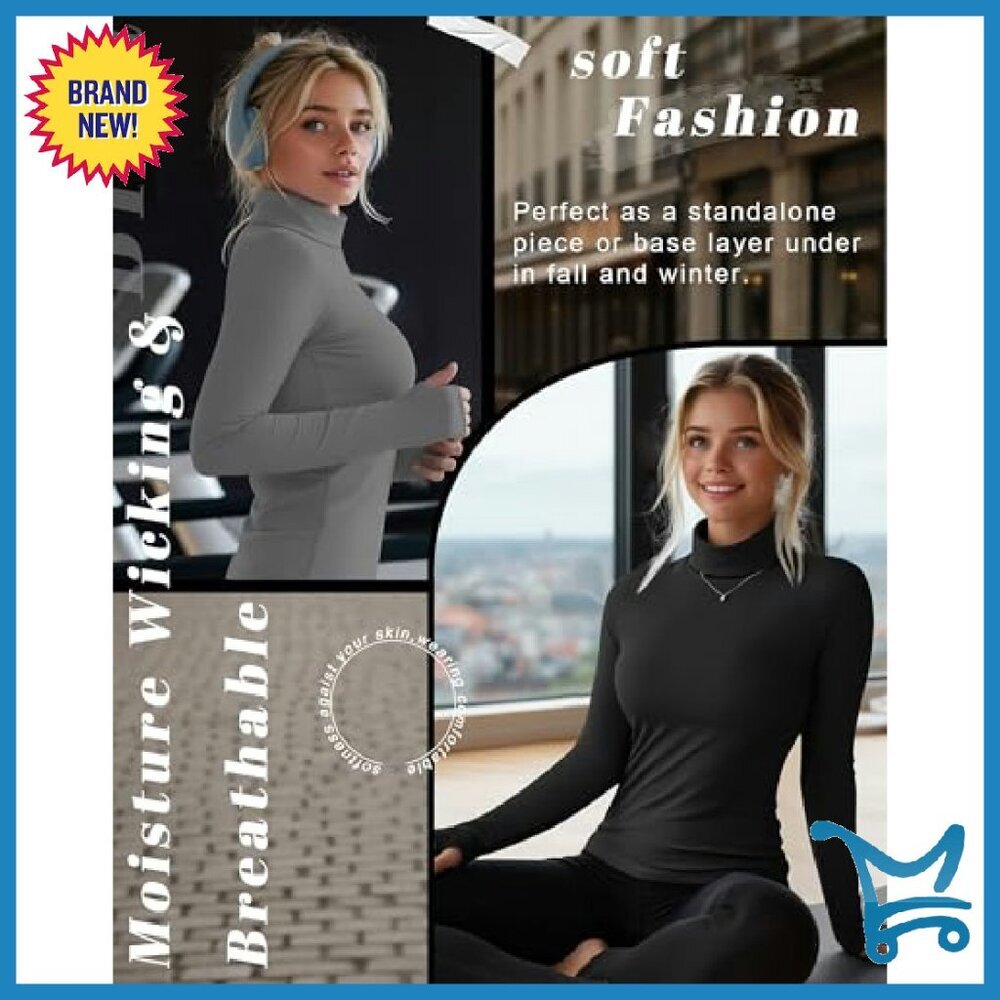 4 Pack Slim Fit Thermal Turtleneck Tops with Thumb Holes Long Sleeve - Picture 4 of 8